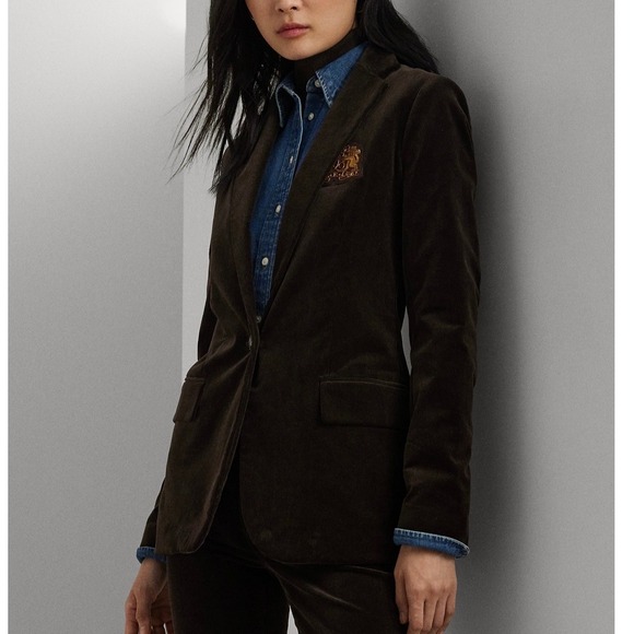 Lauren Ralph Lauren Women Brown Corduroy Blazer Jacket Crest Button Size 22W - Picture 2 of 12
